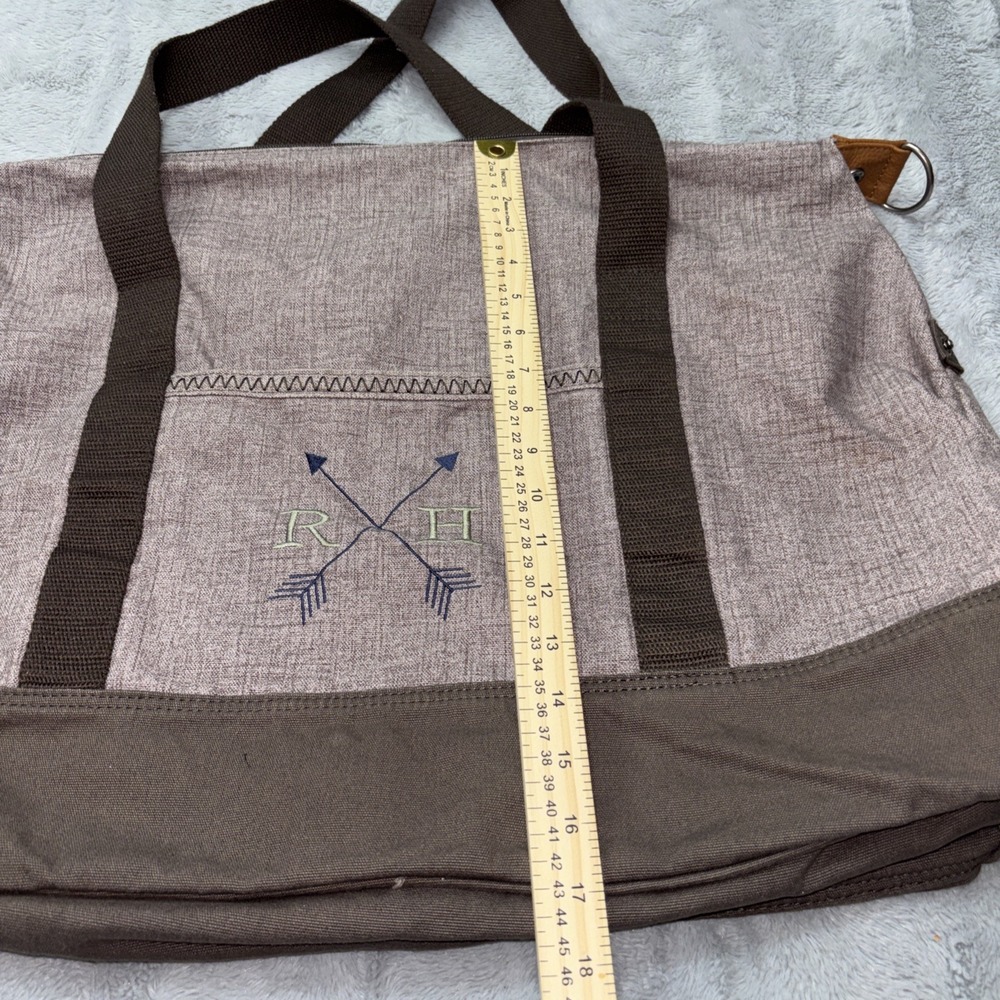Thirty One Retro Metro Tote Bag With Side Pockets In Mocha Crosshatch 18x25x9 - Picture 3 of 9